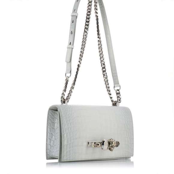 Alexander Mcqueen Ivory Grey Croc Embossed Shoulder Bag New With Tags - Picture 9 of 16